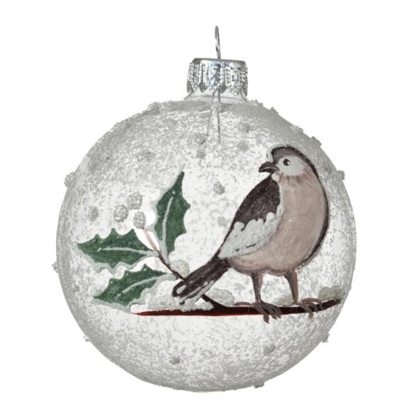 Lotto di 6 palline di Natale di vetro (D80 mm) Uccellino Trasparente 2