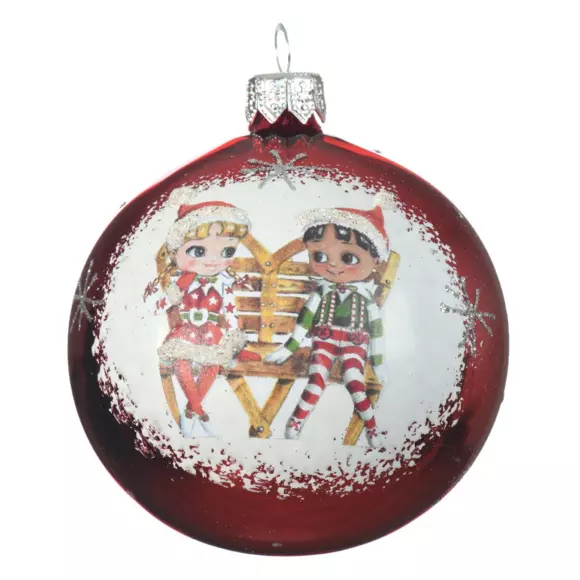 Set van 12 glazen kerstballen (D80 mm) Chérubins Rood  2