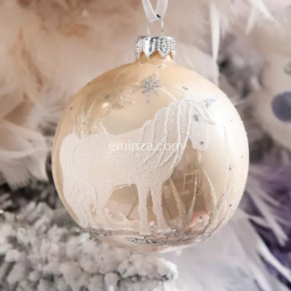 Bola de Navidad en vidrio (D80 mm) Unicornio Rosa palo 2
