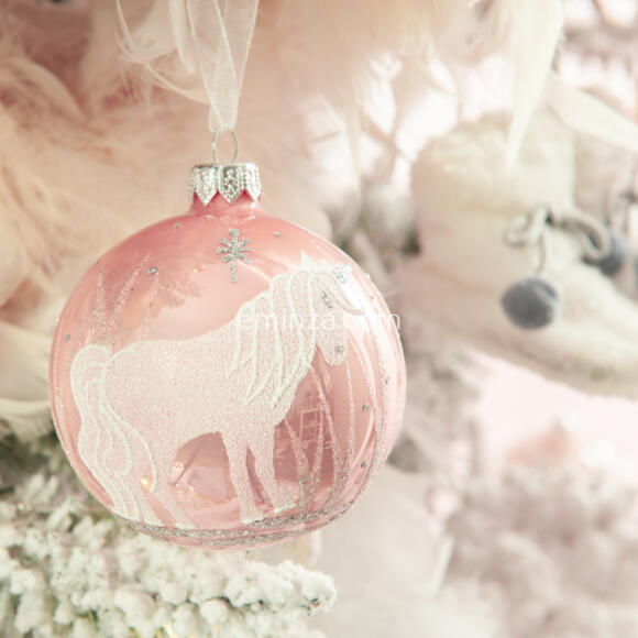 Bola de Navidad en vidrio (D80 mm) Unicornio Rosa palo 3