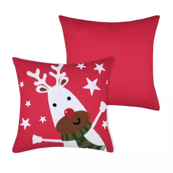 Cojín de Navidad cuadrado (45 cm) Falala Renne rojo y blanco

 2