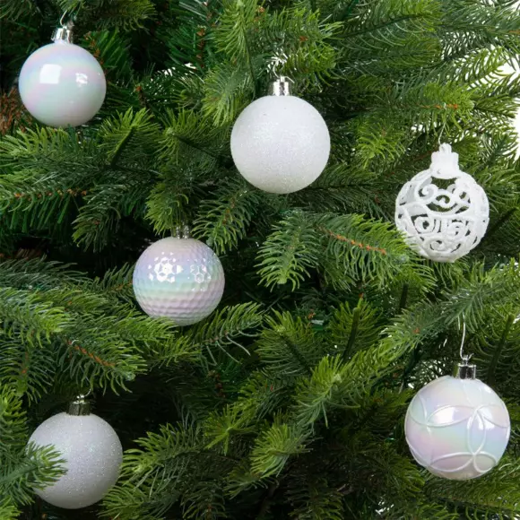 Set van 37 kerstballen (D60 mm) Alpine mix parelmoerwit 2
