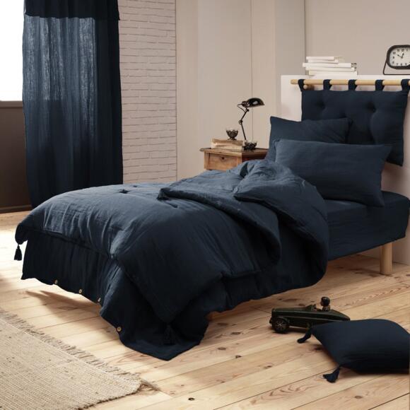 Funda para almohada rectangular en gasa de algodón (L70 cm) Gaïa Azul noche 3
