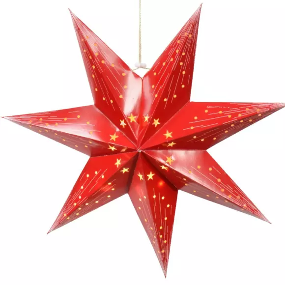 Étoile lumineuse à piles Oria rouge et  Blanc chaud 3