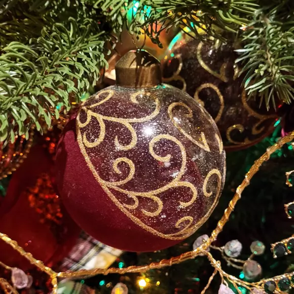 Set van 12 glazen kerstballen (D80 mm) Arabesque Rood 3