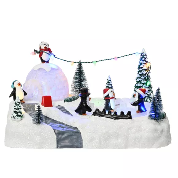 Escena de vida iluminada Parque infantil de los pingüinos a pilas  2