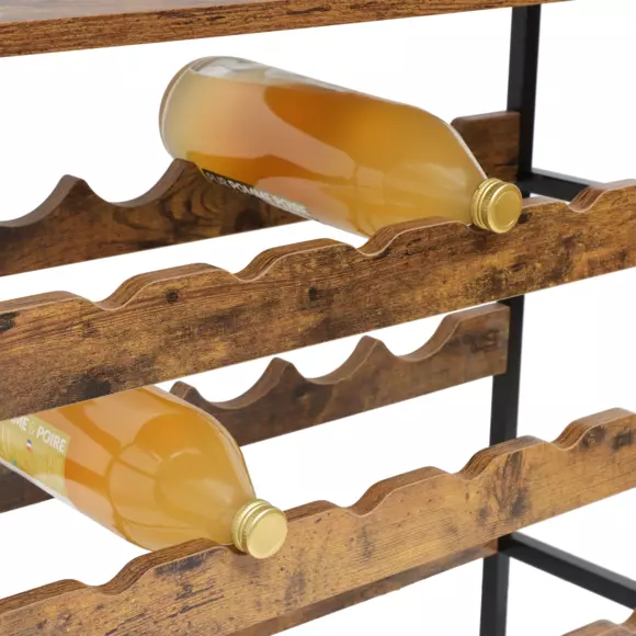 Mueble portabotellas industrial con 18 compartimentos y portavasos (H100 cm) Hugo Marrón 3