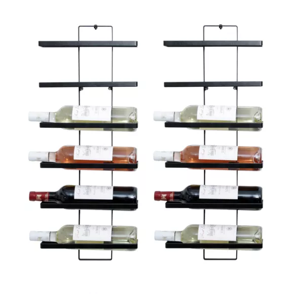 Lote de 2 portabotellas de metal de pared, 12 ranuras (H 139 cm) Léo Negro 2