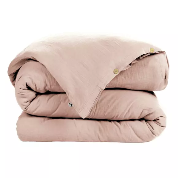 Housse de couette gaze de coton (260 cm) Gaïa Rose poudré 2