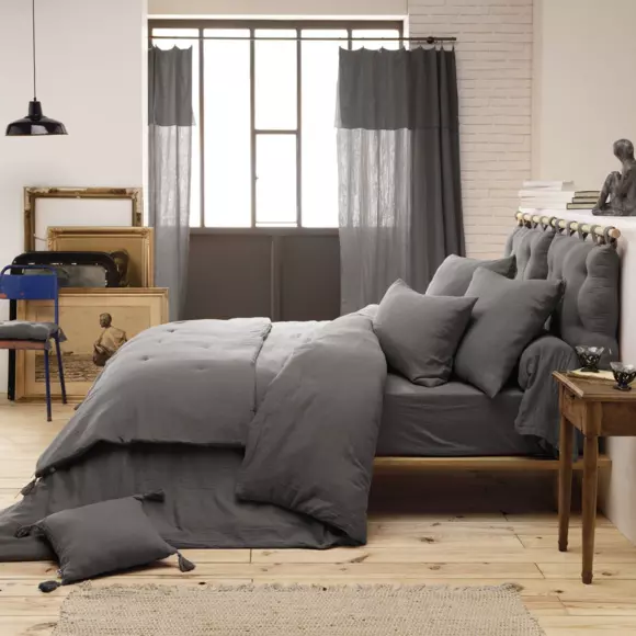 Drap housse gaze de coton (140 cm) Gaïa Gris granit 2