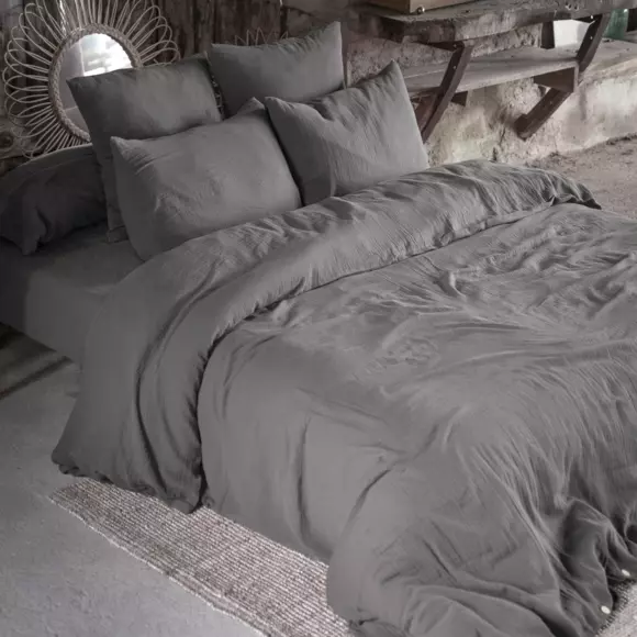 Drap housse gaze de coton (140 cm) Gaïa Gris granit 3