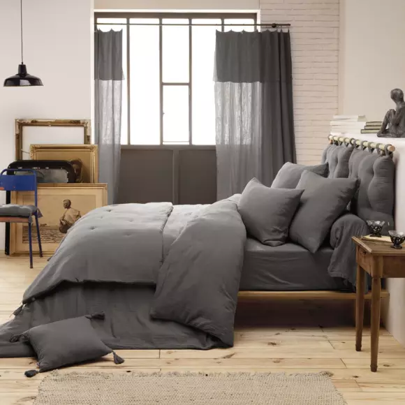 Sábana bajera en gasa de algodón (180 cm) Gaïa Gris granito 2