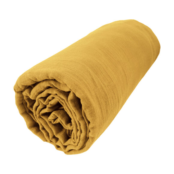 Sábana bajera en gasa de algodón (180 cm) Gaïa Amarillo azafrán 3