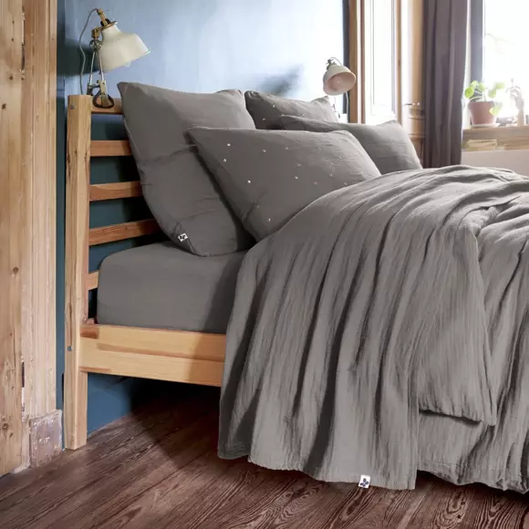 Drap plat gaze de coton (240 cm) Gaïa Gris granit 2