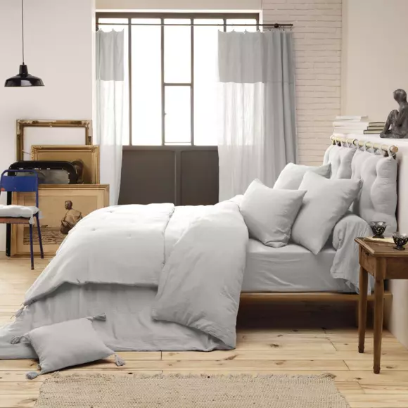 Sábana bajera en gasa de algodón (140 cm) Gaïa Gris nube  2
