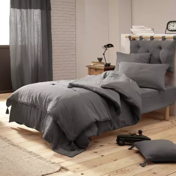 Drap housse gaze de coton (90 cm) Gaïa Gris granit 2