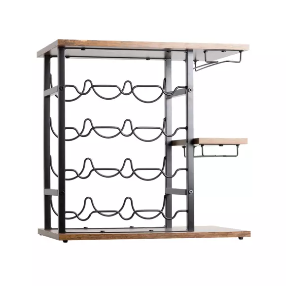 Mueble portabotellas industrial con 12 compartimentos y portavasos (H50 cm) Arthur Negro 2