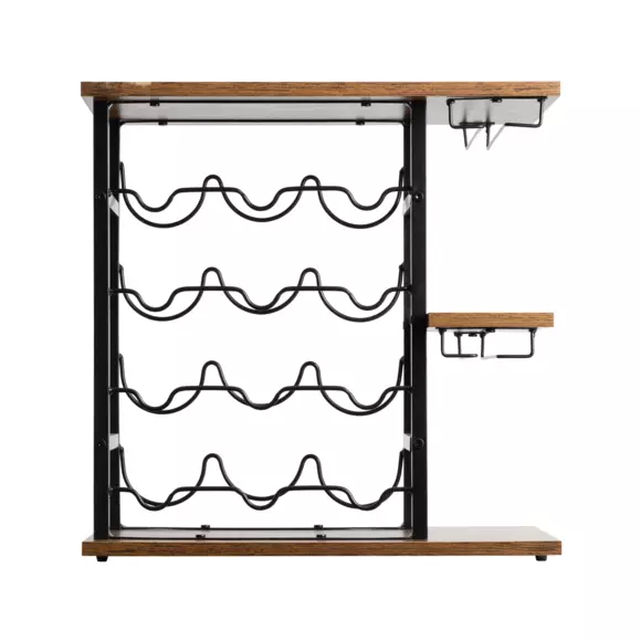 Industrieel flessenrek met 12 vakken en glazenhouder (H 50 cm) Arthur Zwart