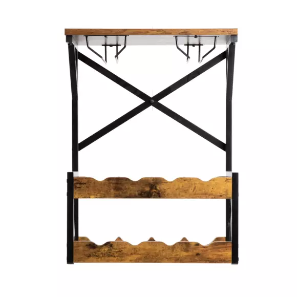 Industrieel flessenrek met 8 vakken en glazenhouder (H 56 cm) Tiago Zwart