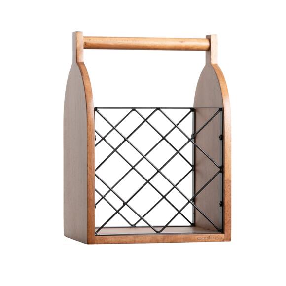 Portabotellas de madera y metal con 6 espacios (H40 cm) Gabriel Beige 2
