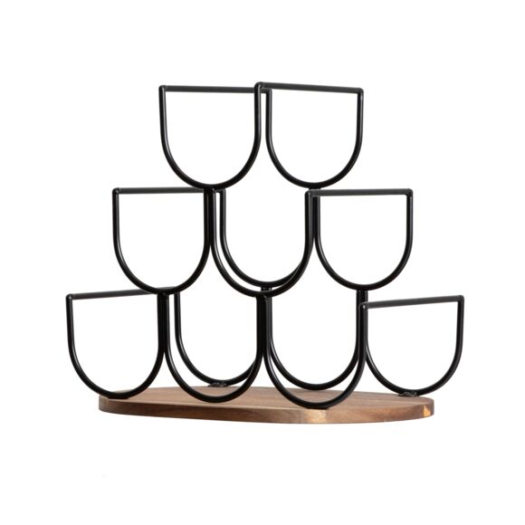 Portabotellas de madera y metal con 6 espacios (H30 cm) Théo Negro