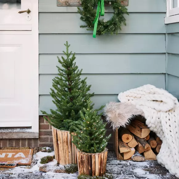Sapin de Noël artificiel lumineux ALLIX à piquer dans le sol H90 cm Blanc chaud 2