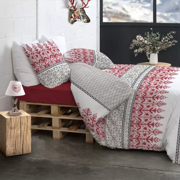 Housse de couette et deux taies coton (240 cm) Halti Rouge