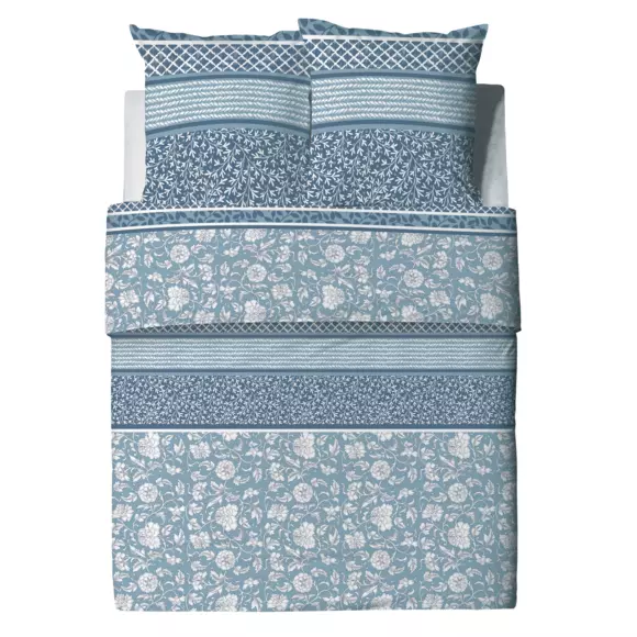 Bettbezug & 2 Kopfkissenbezüge Bio-Baumwolle (260 cm) Debby Blau