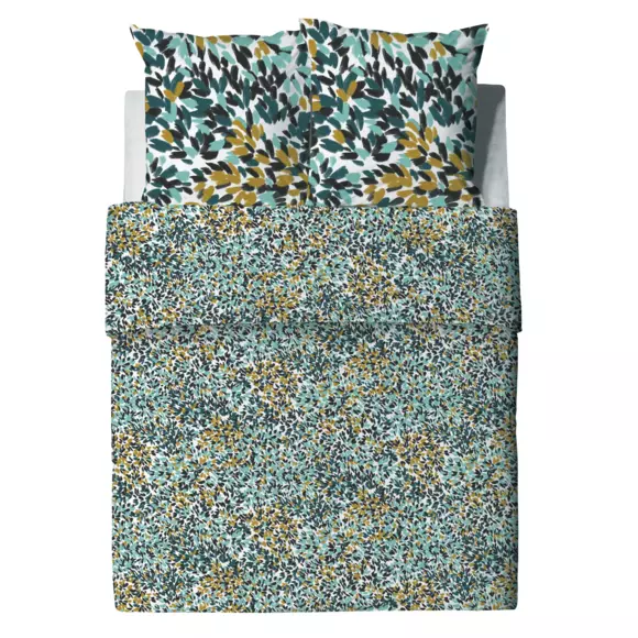 Housse de couette et deux taies coton bio (260 cm) Telma Bleue