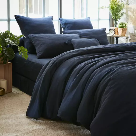 EM - Drap housse 200 x 200 cm Gaze de coton unie GAìA Minuit
