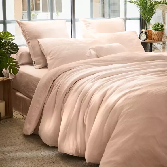 Sábana bajera en gasa de algodón (200 cm) Gaïa Rosa polvo