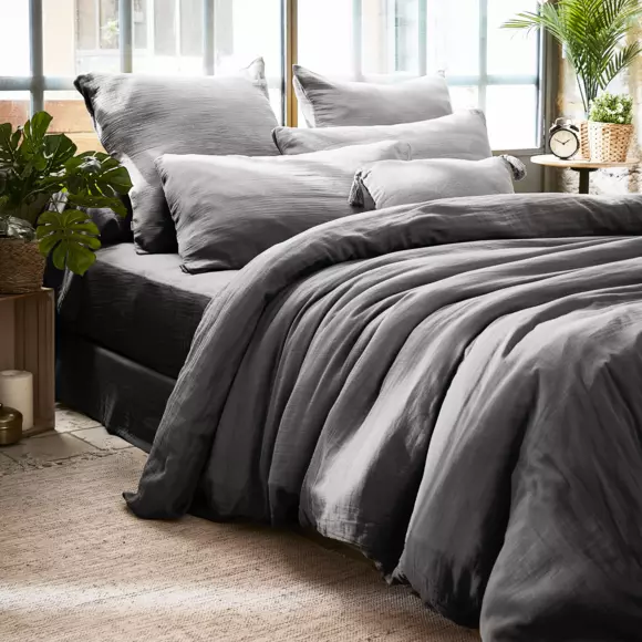 Lenzuolo con angoli garza di cotone (200 cm) Gaïa Grigio granito