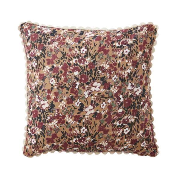 EM - Coussin dŽhoussable avec croquet 40 x 40 cm Gaze de coton imprimŽe CONSTANCE Camel