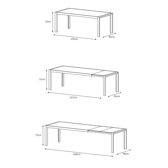 Mesa de jardín extensible 12 plazas Aluminio Amalfi (300 x 96 cm) - Gris antracita