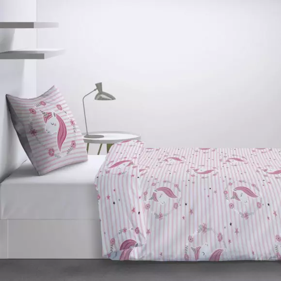 Funda nórdica y una funda en algodón (140 cm) Rina Rosa