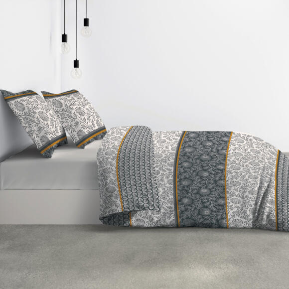 Bettbezug & 2 Kopfkissenbezüge Baumwolle (240 cm) Vega gold Grau