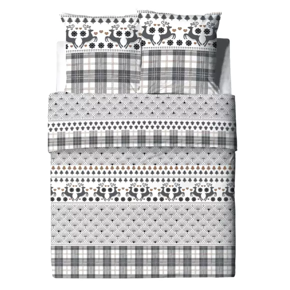 Housse de couette et deux taies coton (260 cm) Aflak Grise