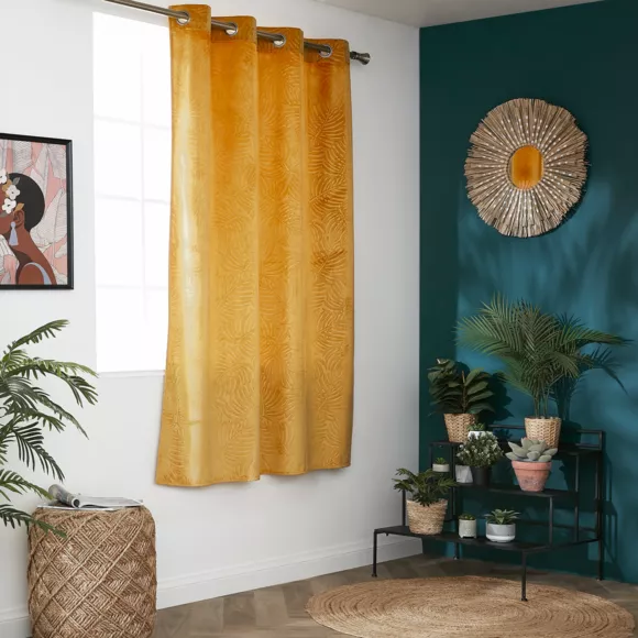 Rideau occultant velours (140 x 180 cm) Fern Jaune ocre