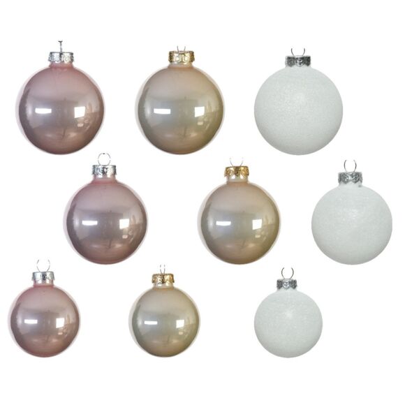 42er set Weihnachtskugeln aus Glas (D70 mm) (D60 mm) (D50 mm) aus Glas Domeona Puderrosa/ Perlweiß  2