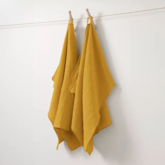 Lot de 2 essuie-mains gaze de coton (70 cm) Gaïa Jaune safran
