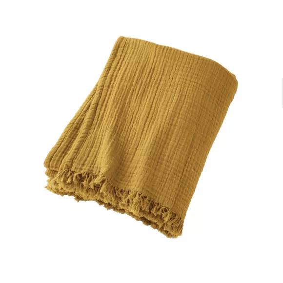 Plaid gaze de coton (160 cm) Gaïa Jaune safran 3
