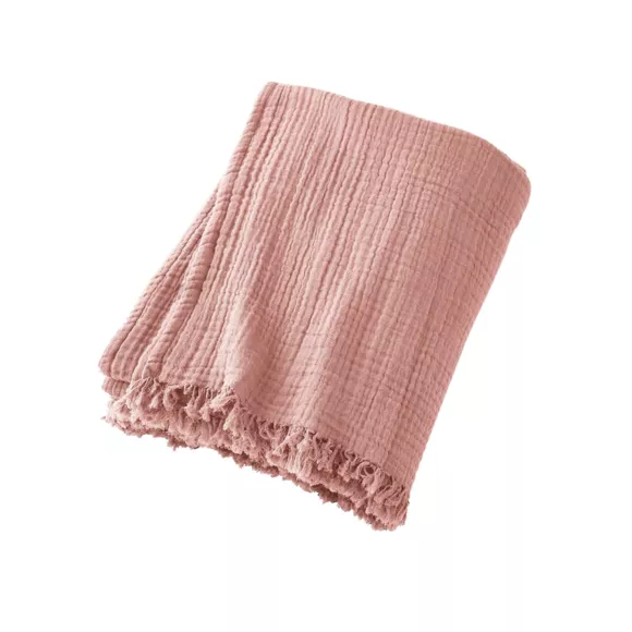 Manta en gasa de algodón (160 cm) Gaïa Rosa durazno