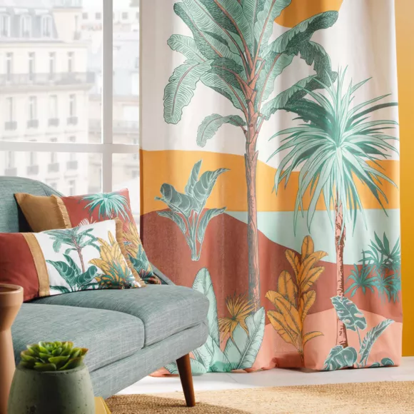 RIDEAU A OEILLETS 140 x 260 CM COTON IMPRIME PALMANOVA DES. PLACE