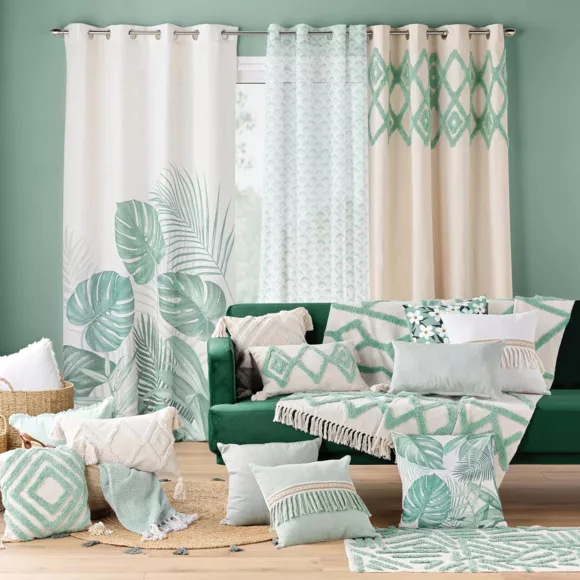 RIDEAU A OEILLETS 140 x 260 CM POLYESTER/LIN IMPRIME EQUATEUR DES. PLACE