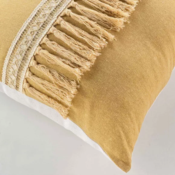 COUSSIN DEHOUS. COMPR. FRANGES 45 x 45 CM POLYCOTON UNI+JUTE JANARA OCRE
