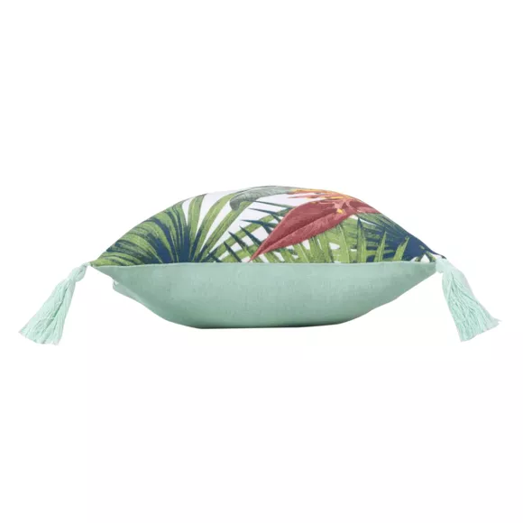Cojín rectangular en algodón con pompones (30 x 50 cm) Eden Verde
