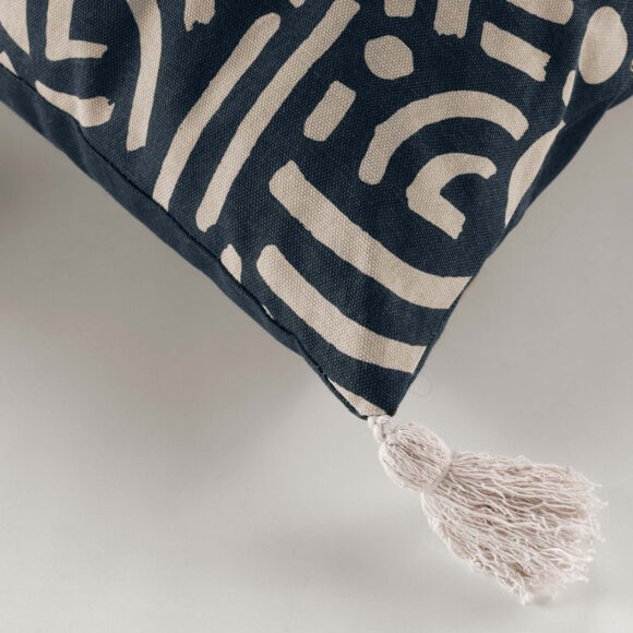 Cojín cuadrado en algodón con pompones (45 x 45 cm) Lior Negro