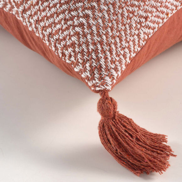 Cojín cuadrado en algodón con pompones (40 x 40 cm) Louisette Terracota