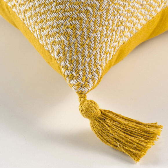 Cojín cuadrado en algodón con pompones (40 x 40 cm) Louisette Amarillo