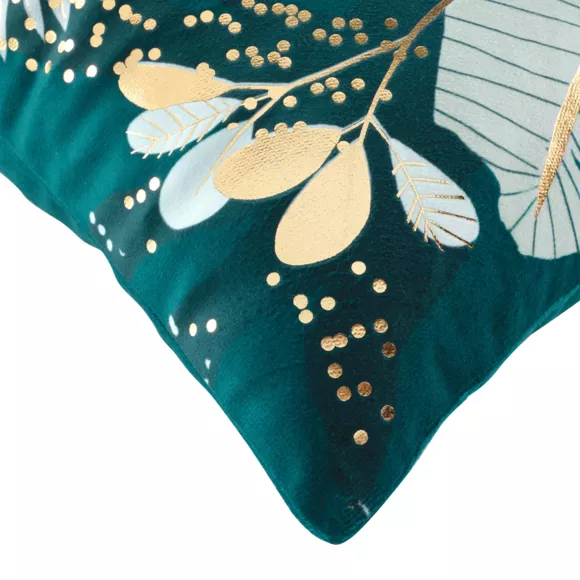 HOUSSE DE COUSSIN +ENCART 40 x 40 CM VELOURS IMPRIME OR PRUSSEOR VERT DES. PLACE